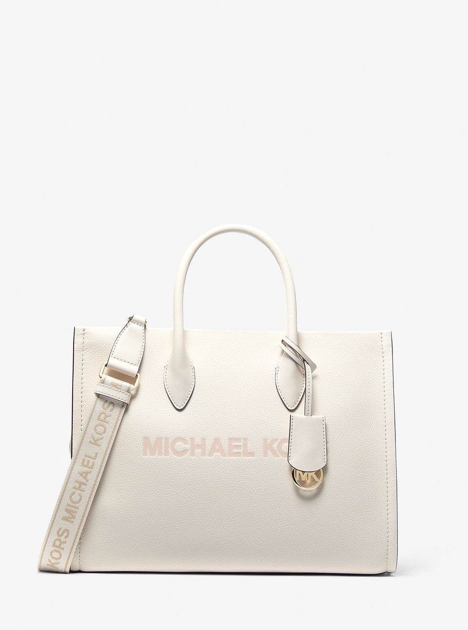 Michael Kors Mirella Medium Pebbled Leather Tote Bag Lt Cream