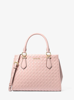 Michael Kors Marilyn Medium Woven Satchel Powder Blush