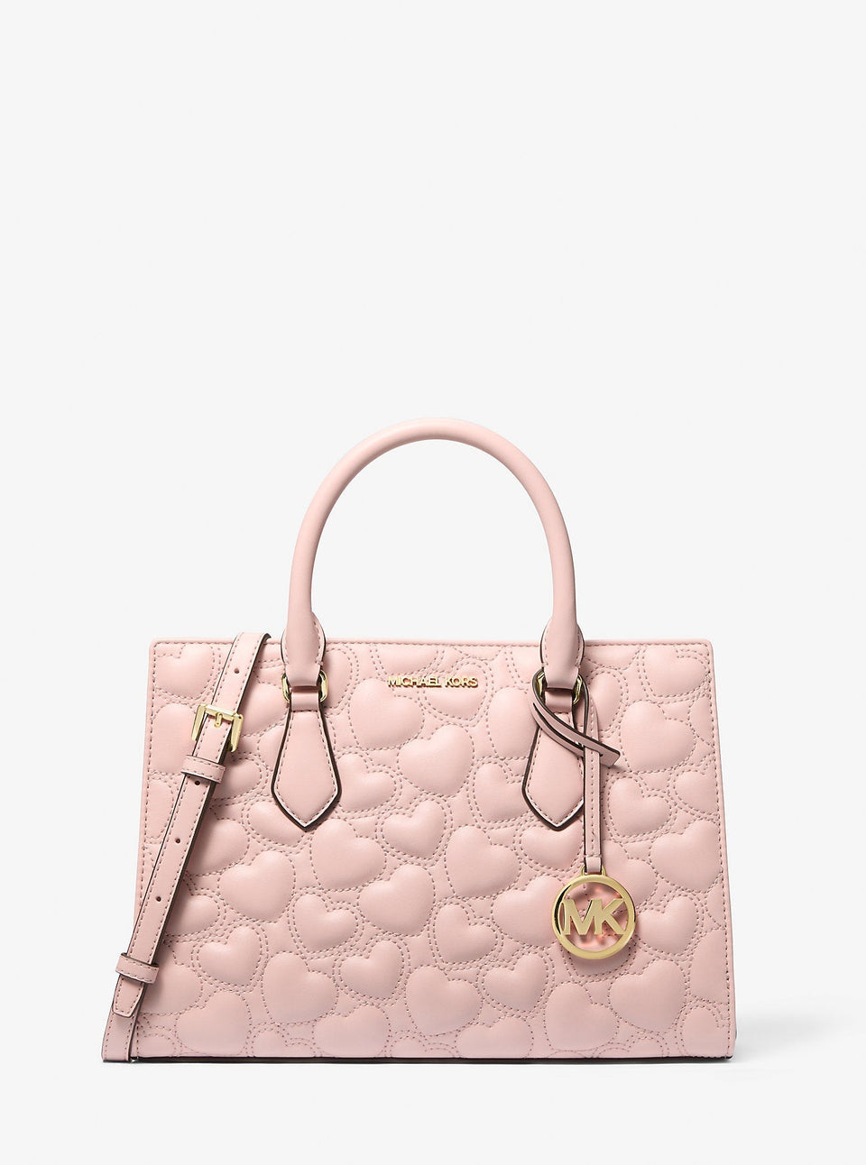 Michael Kors Sheila Medium Heart Embroidered Satchel Powder Blush