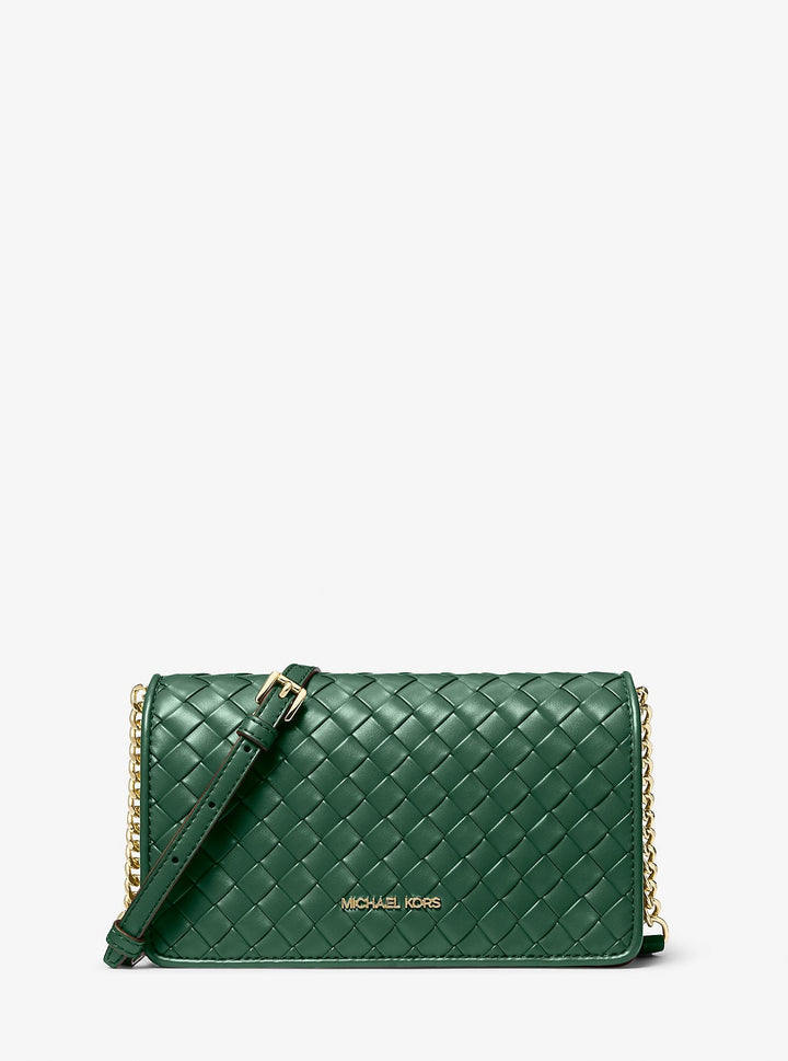 Michael Kors Jet Set Medium Woven Crossbody Bag Moss
