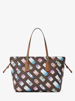 Michael Kors Voyager Large Printed Signature Logo Tote Bag Brown