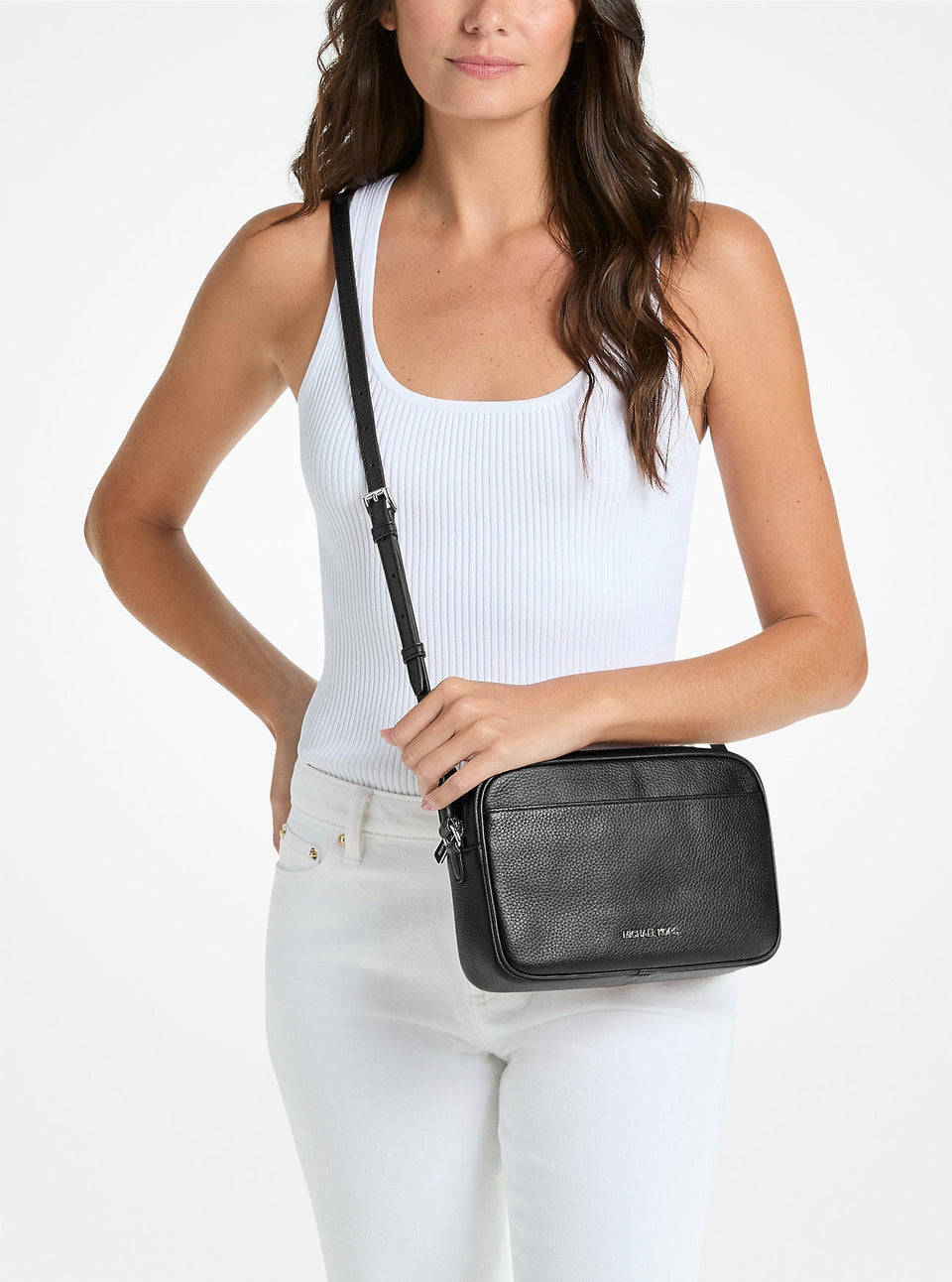 Michael Kors Jet Set Pebbled Leather Camera Crossbody Bag Black