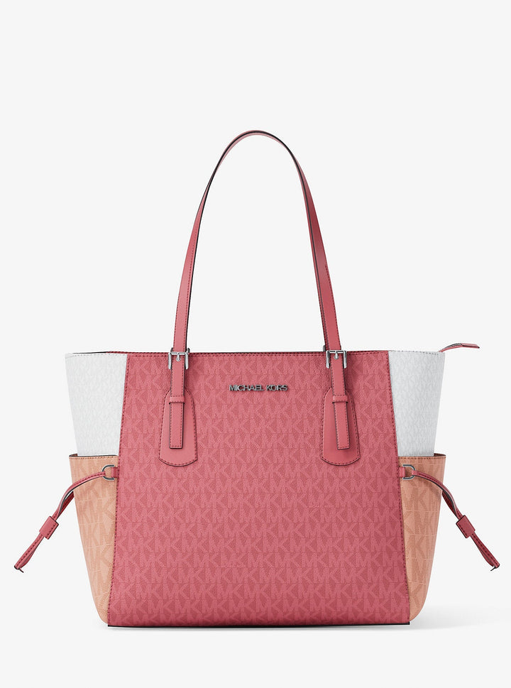Michael Kors Voyager Large Color-Block Signature Logo Tote Bag Hibiscus