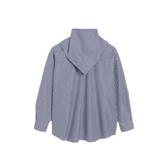 Blue Cotton Long Sleeves Striped Bandana Blouse