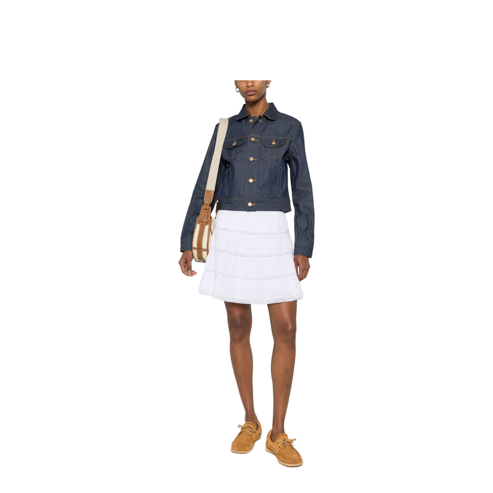 Mini Skirt with Embroidered Trims in Batiste Cotton