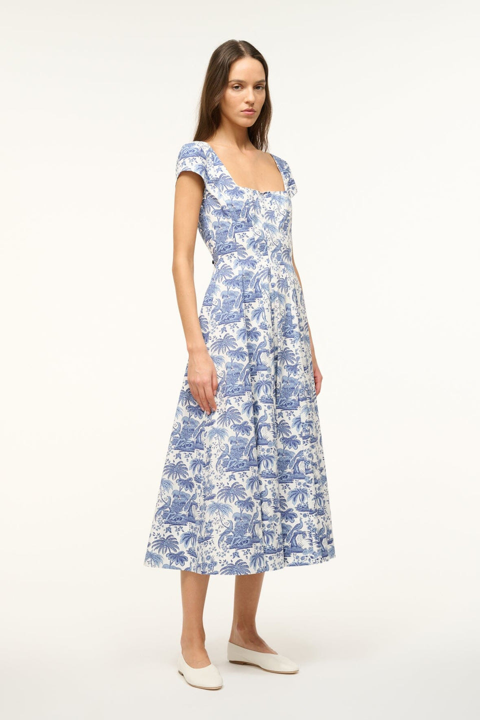 SHORT SLEEVE WELLS DRESS BLUE TOILE