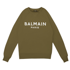 Balmain Logo Print Crewneck Sweatshirt Khaki