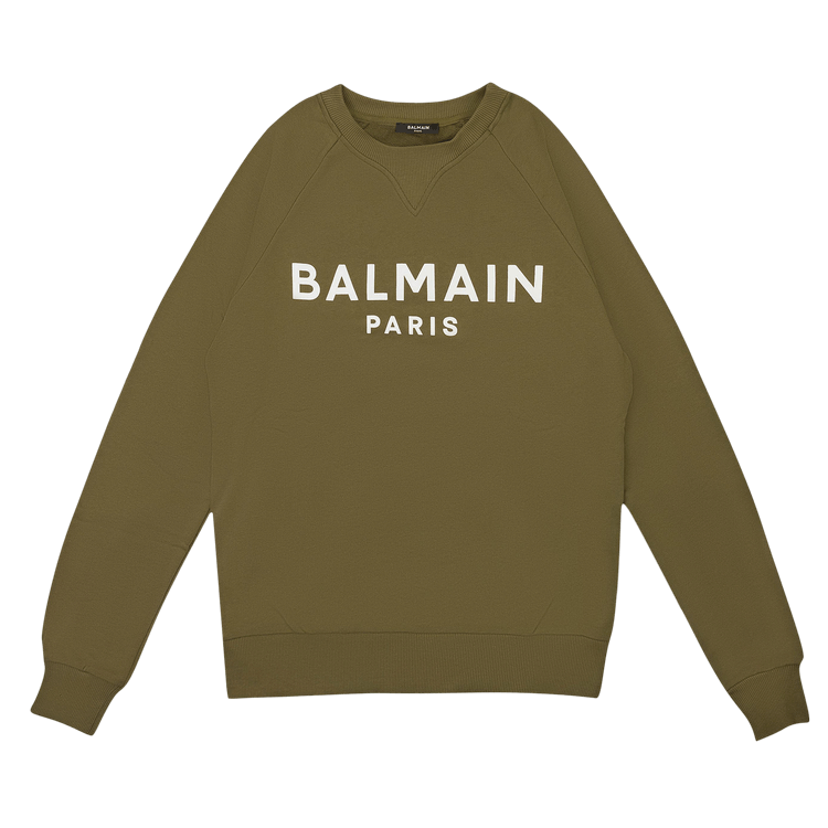 Balmain Logo Print Crewneck Sweatshirt Khaki