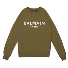 Balmain Logo Print Crewneck Sweatshirt Khaki