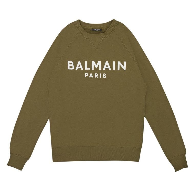 Balmain Logo Print Crewneck Sweatshirt Khaki