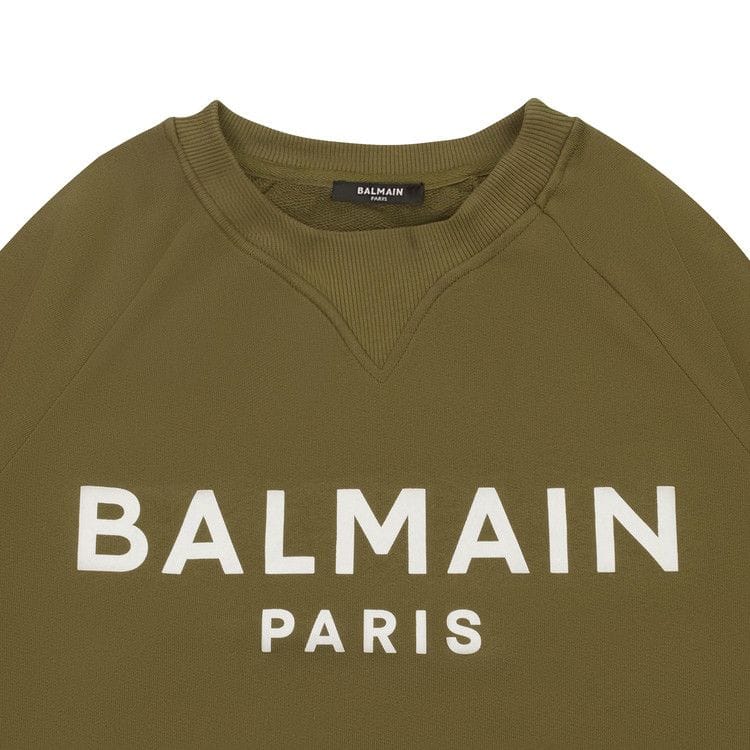 Balmain Logo Print Crewneck Sweatshirt Khaki