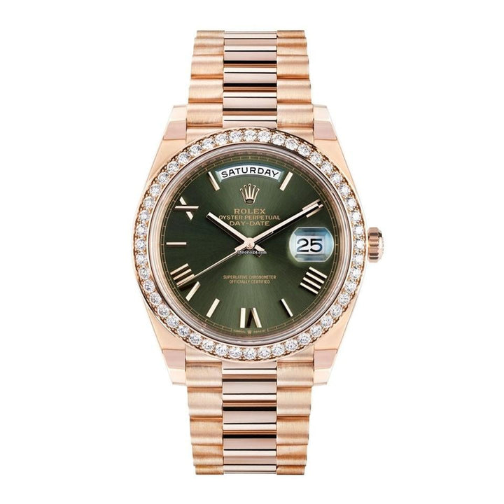 Rolex | Day-Date | 228345RBR | Rose gold | 40 mm | Rose gold | Green | Automatic