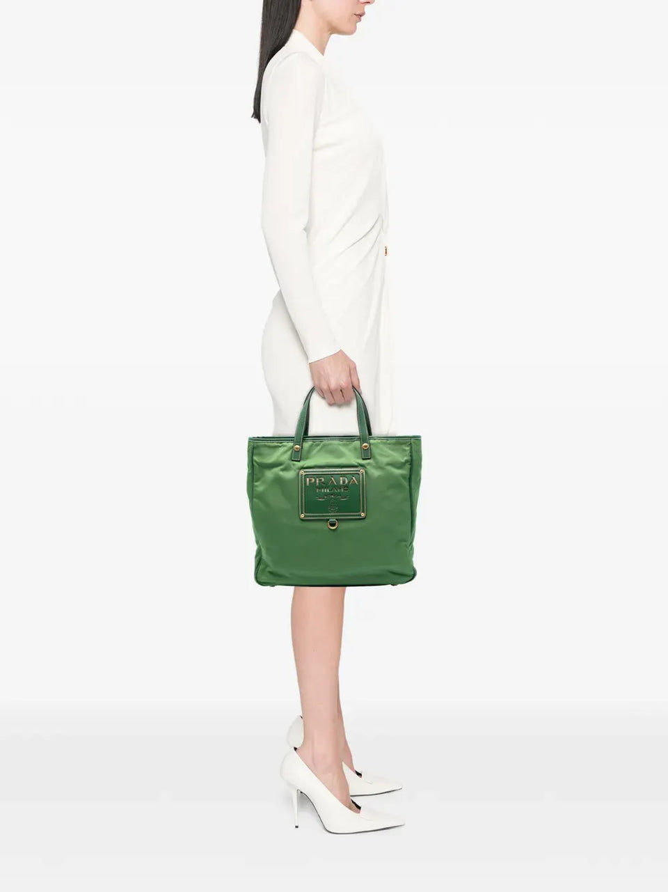 2010-2026 Saffiano Trimmed Tessuto Logo Plate Convertible Tote satchel