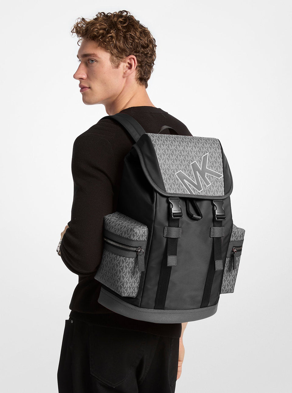 Michael Kors Cooper Signature Logo and Nylon Backpack Gunmetal