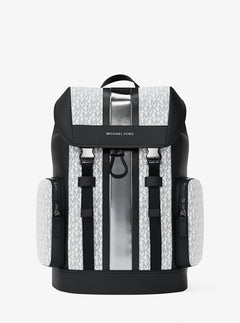 Michael Kors Cooper Metallic Striped Signature Logo Backpack Silver