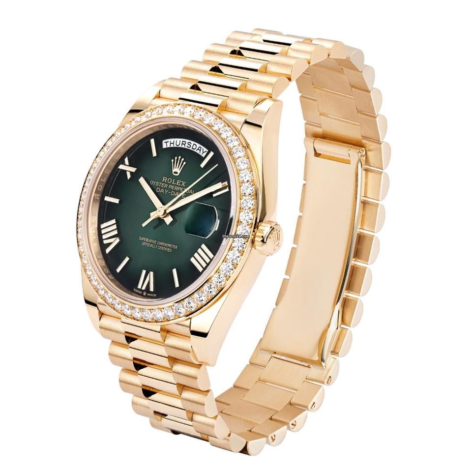 Rolex | Day-Date | 228348RBR | Yellow gold | 40 mm | Yellow gold | Green | Automatic