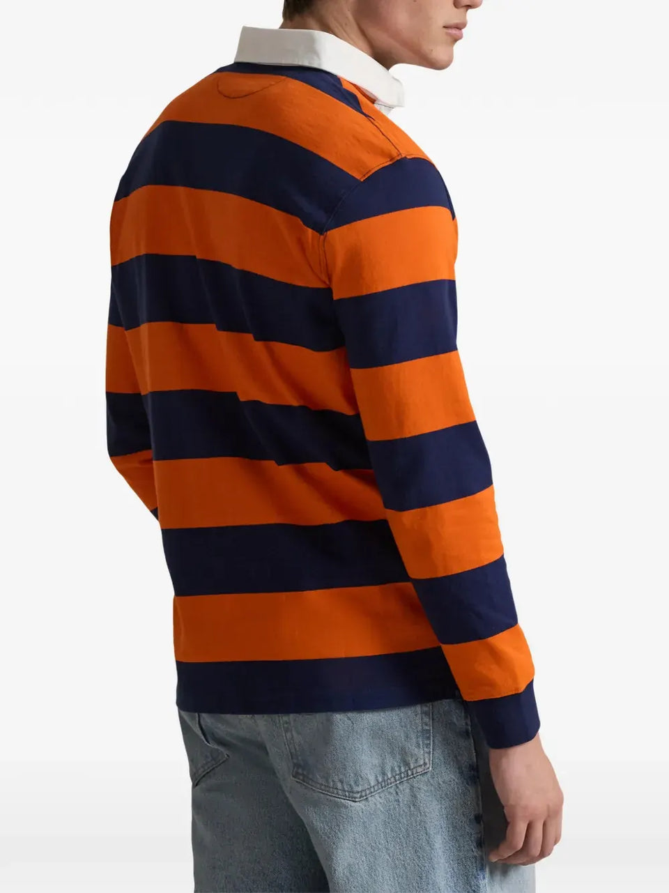 point-collar striped polo shirt