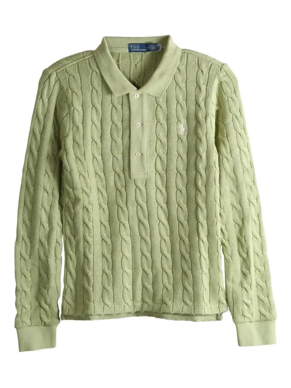 cable-knit buttoned polo top