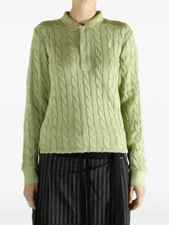 cable-knit buttoned polo top