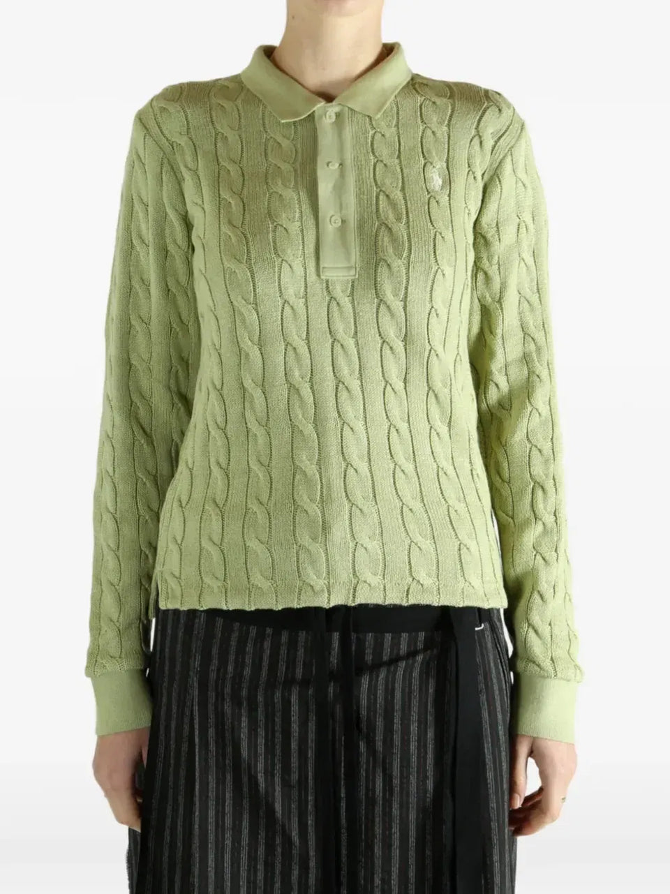 cable-knit buttoned polo top