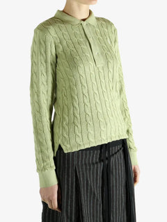 cable-knit buttoned polo top