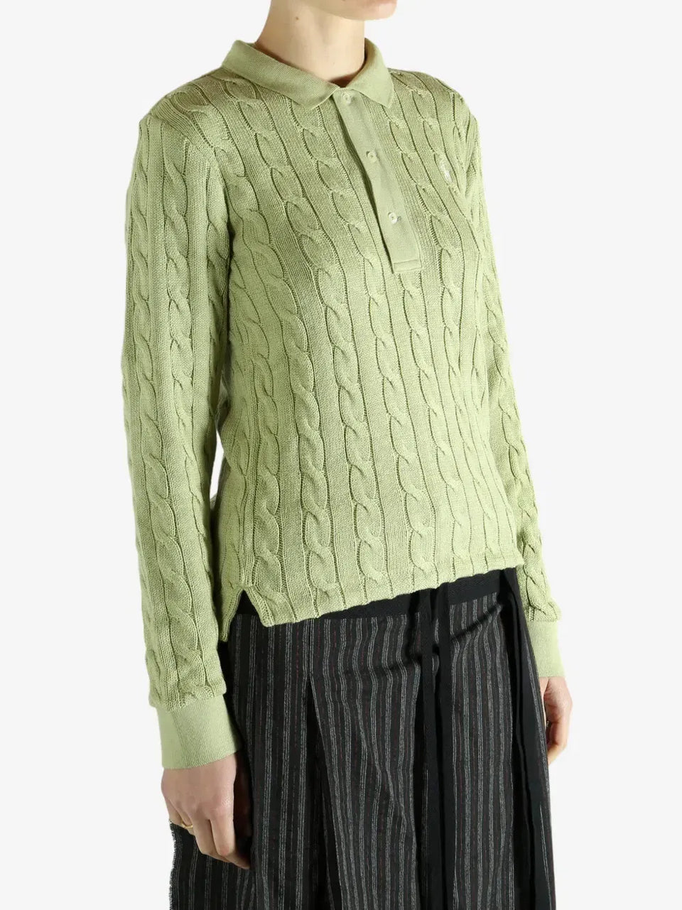 cable-knit buttoned polo top