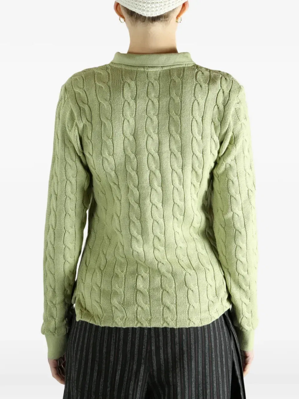 cable-knit buttoned polo top