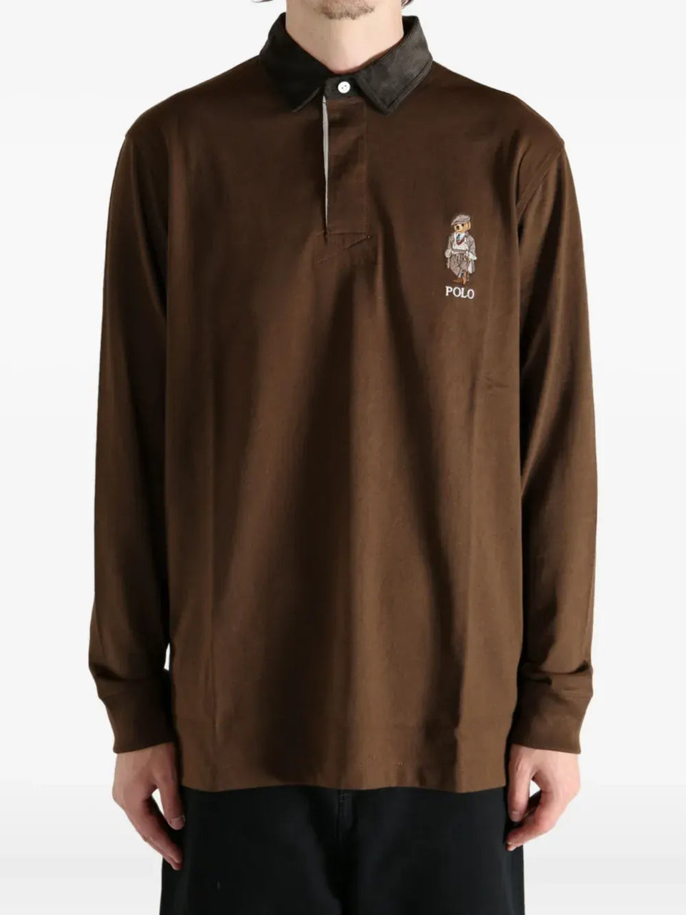 bear-embroidered rugby polo shirt