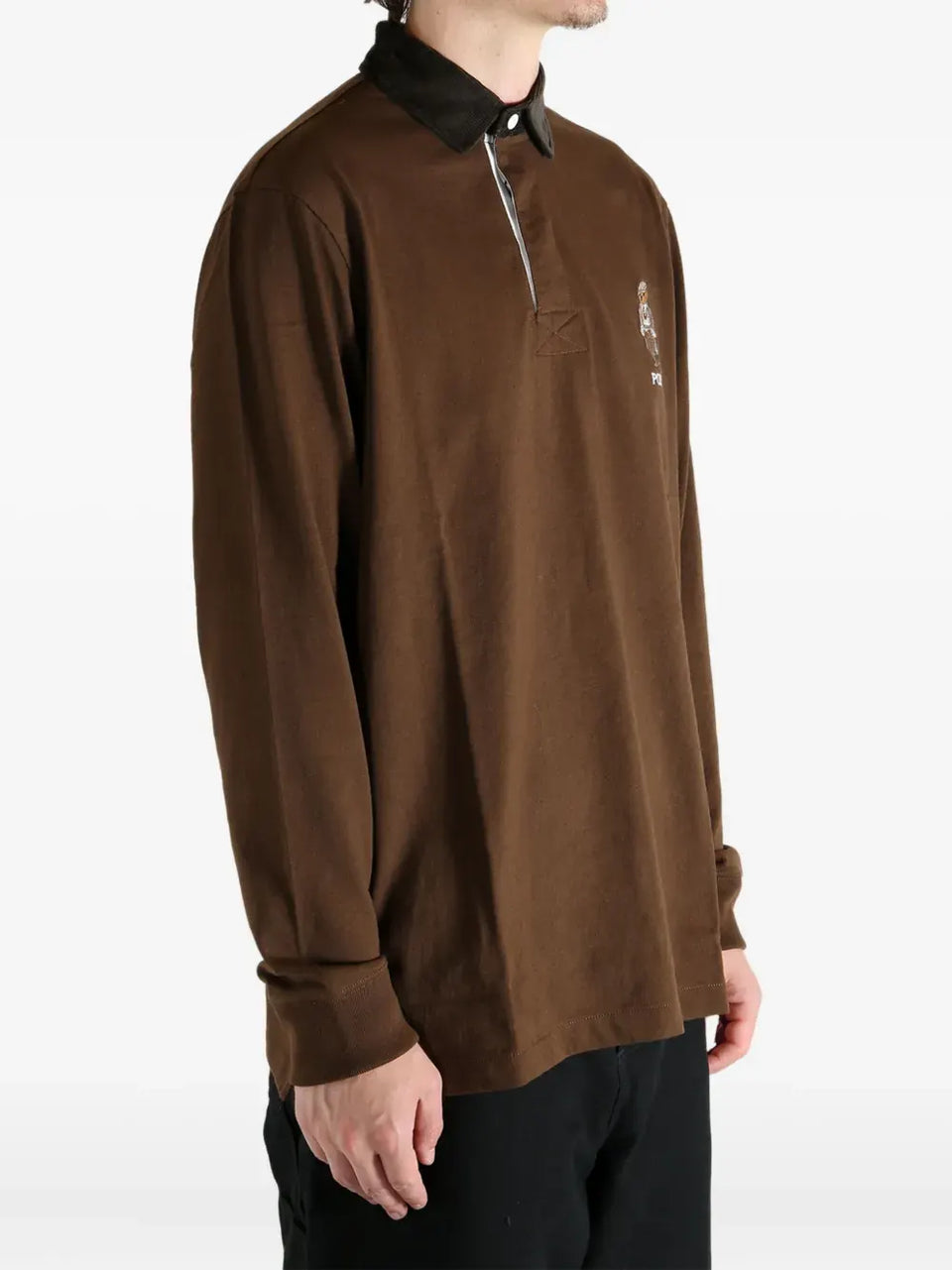bear-embroidered rugby polo shirt