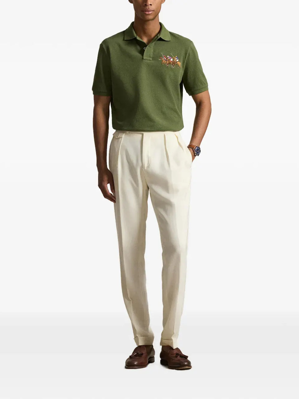 embroidered triple-pony polo shirt