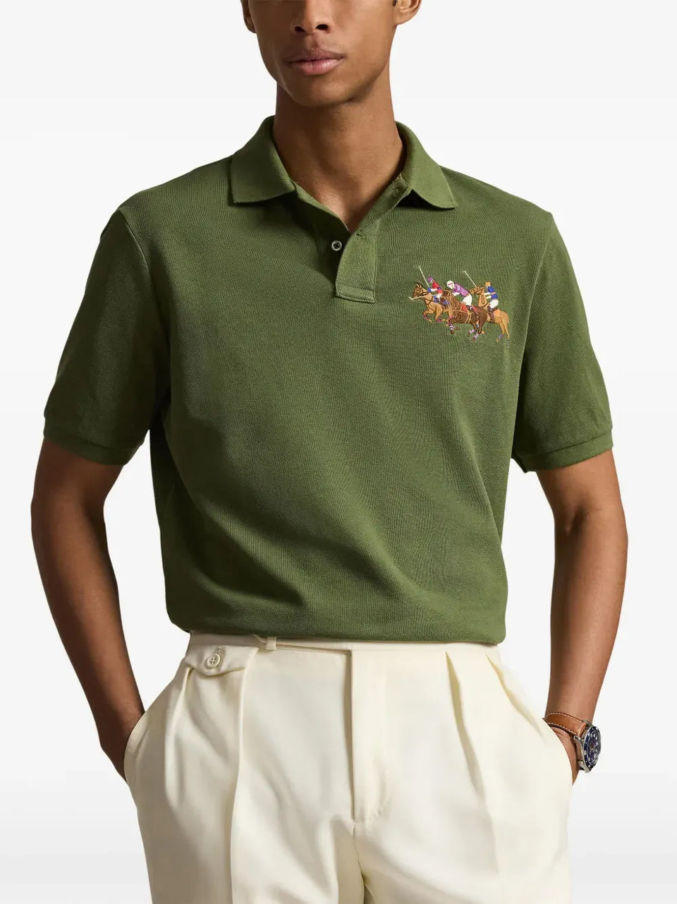 embroidered triple-pony polo shirt