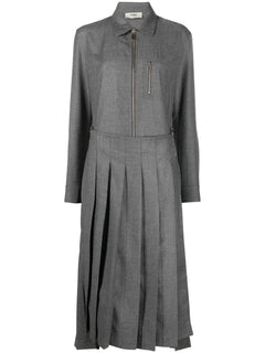 spread-collar pleated midi dress