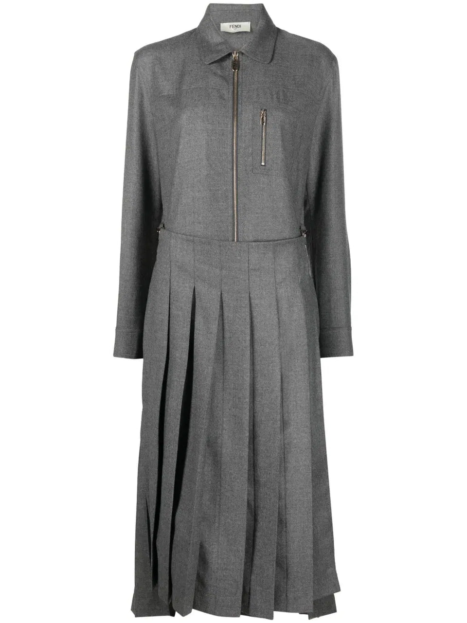 spread-collar pleated midi dress