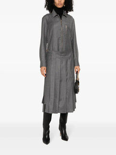 spread-collar pleated midi dress