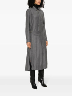 spread-collar pleated midi dress