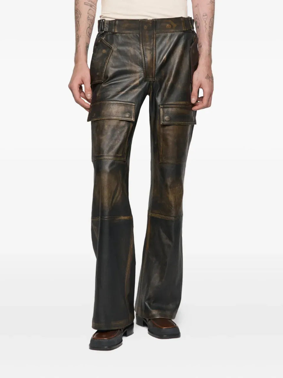 leather moto cargo trousers
