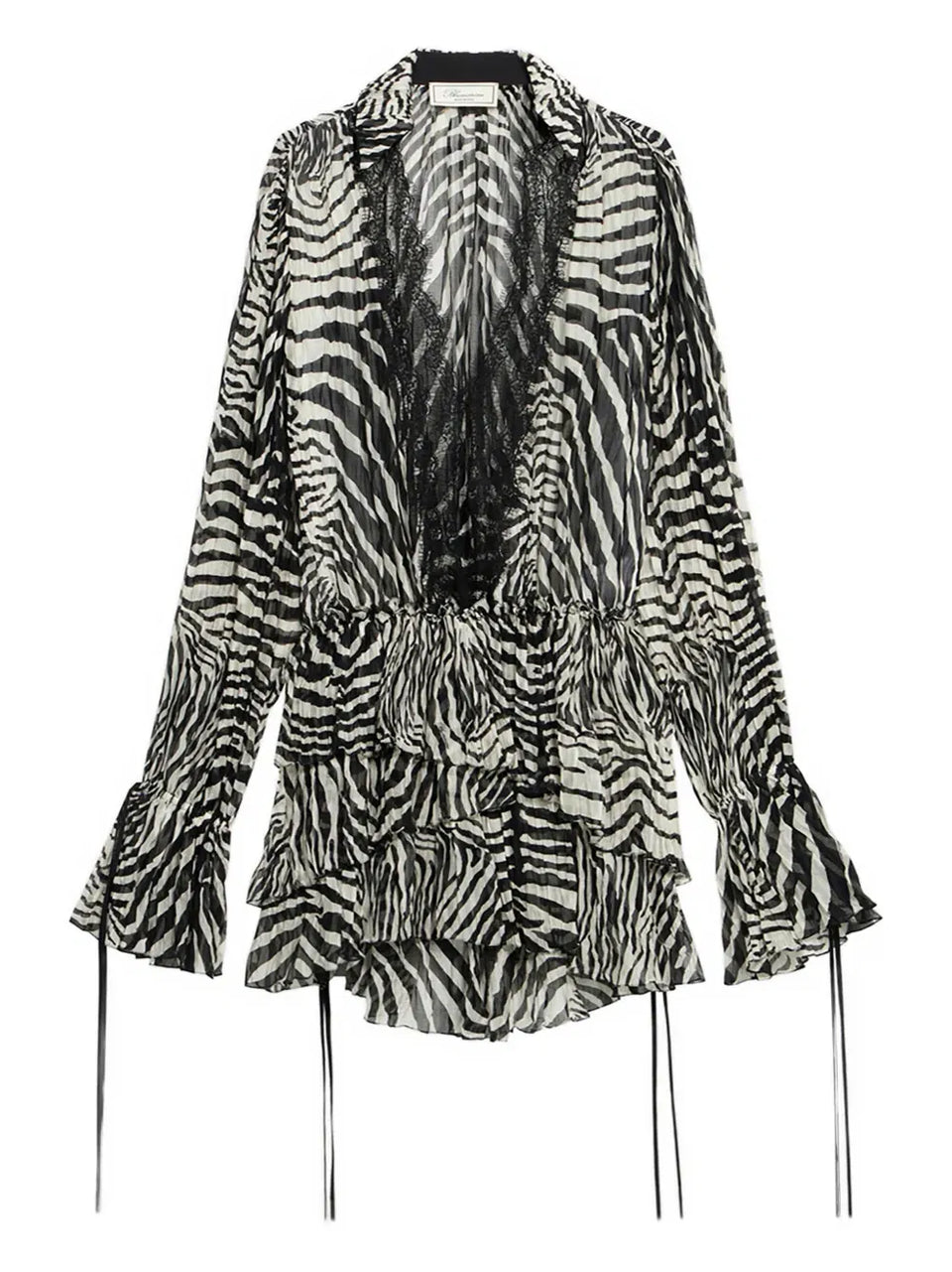 lace-trim zebra-print mini dress