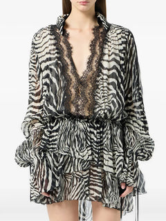 lace-trim zebra-print mini dress