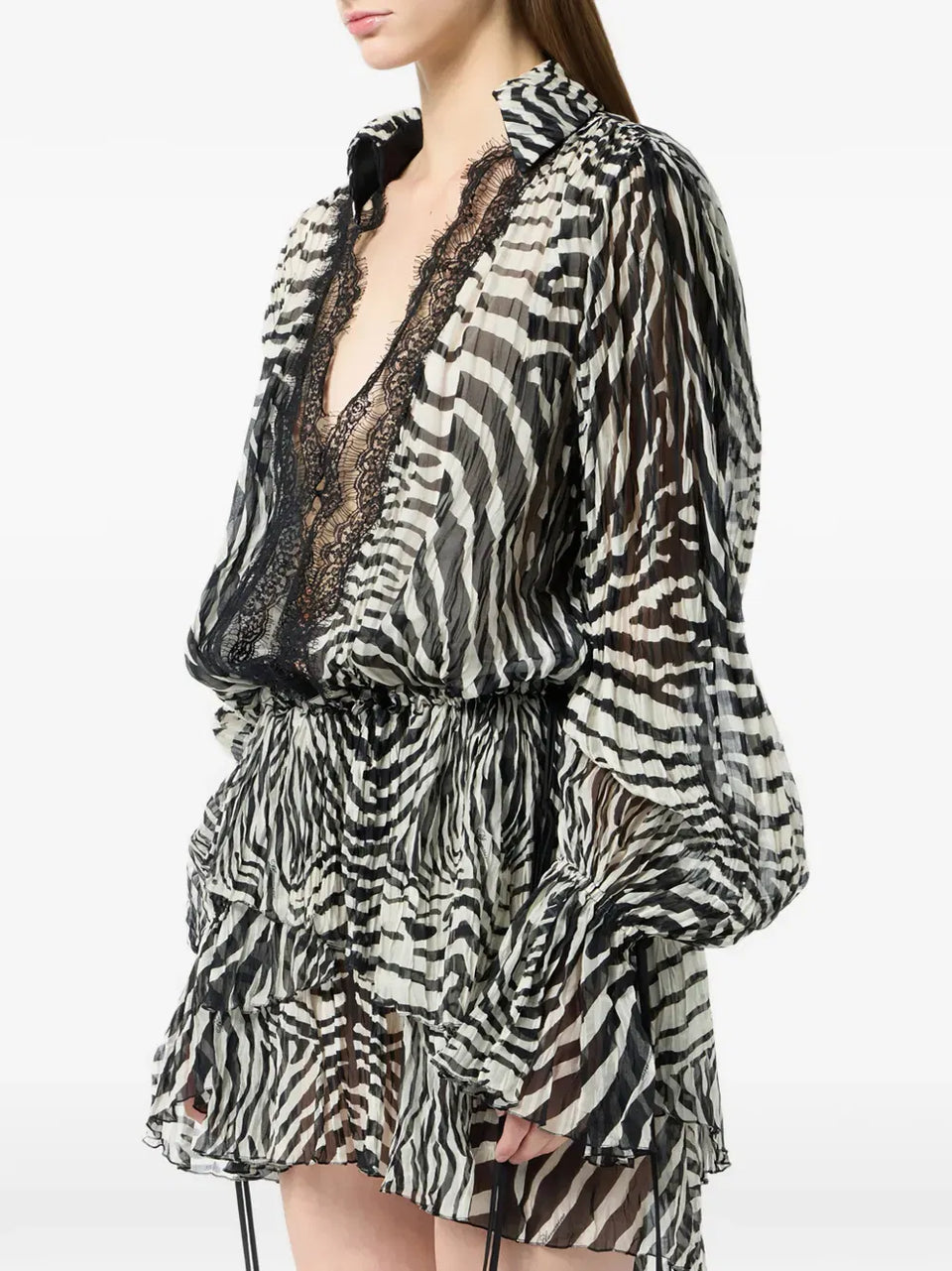 lace-trim zebra-print mini dress