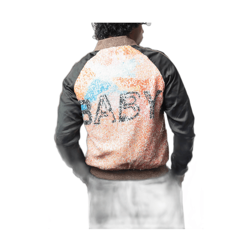 Yves Saint Laurent Black Sequins Baby Bomber Jacket (M)