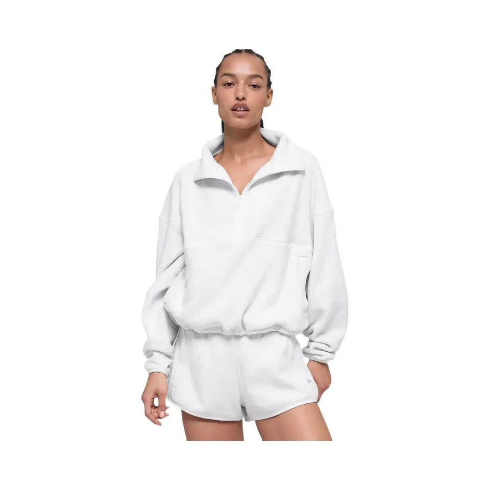 Alo Women's Polar Fleece Retreat Cover Up - White Heather Grey