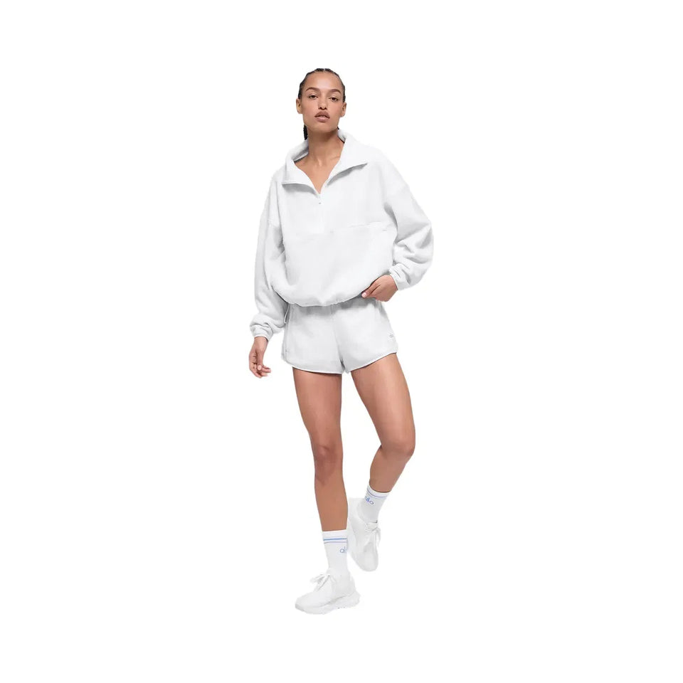 Alo Women's Polar Fleece Retreat Cover Up - White Heather Grey