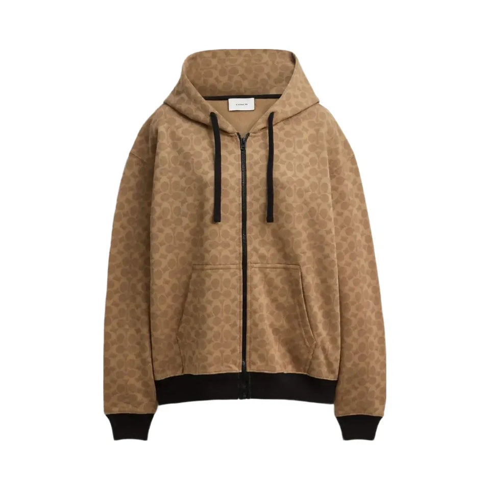 Coach All Over Signature Zip Hoodie In Organic Cotton Tan Signature