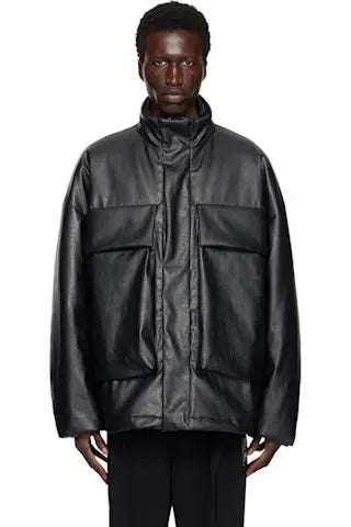 Yeezy by Kanye Black Stand Collar Faux Leather Jacket JC-05