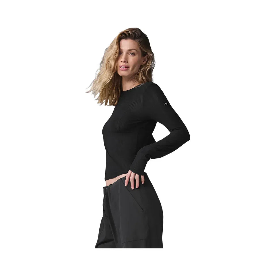 Alo Women's Ribbed Sea Coast Long Sleeve - Black