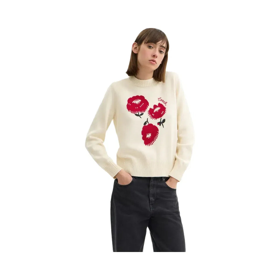 Coach Floral Crewneck Sweater In Organic Cotton Ivory