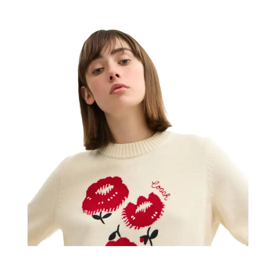 Coach Floral Crewneck Sweater In Organic Cotton Ivory
