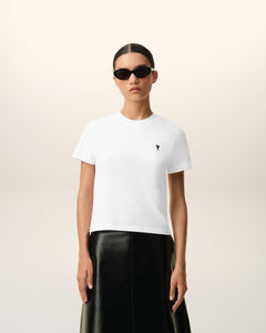 White Cotton Ami De Coeur Cropped T-Shirt Women's