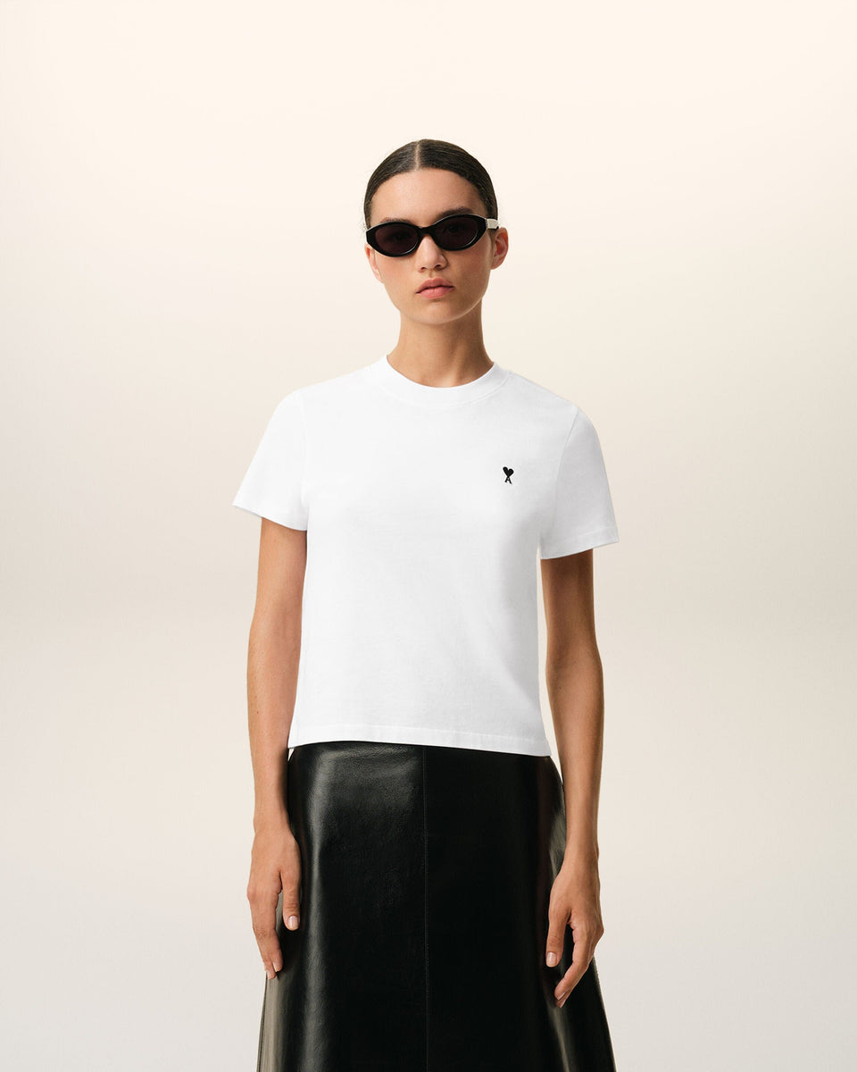 White Cotton Ami De Coeur Cropped T-Shirt Women's