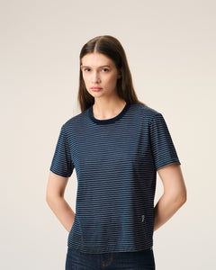 Blue Striped Cotton Ami De Coeur T-Shirt Women's